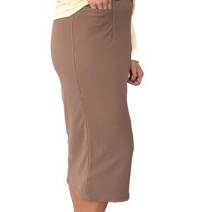 Sleek Taupe Pencil Midi Skirt